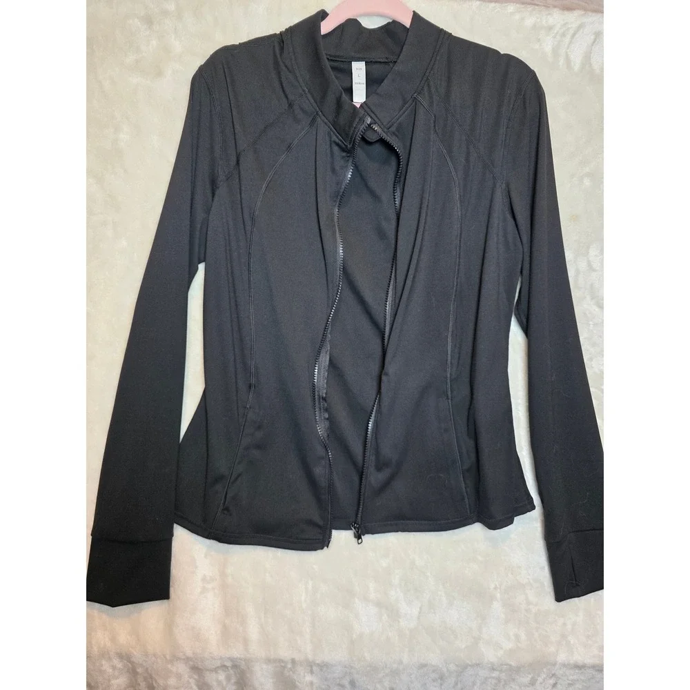 Womens‎ Black Full Zip Athletic Track Jacket Thumbhole Cuffs Size L Athleisure